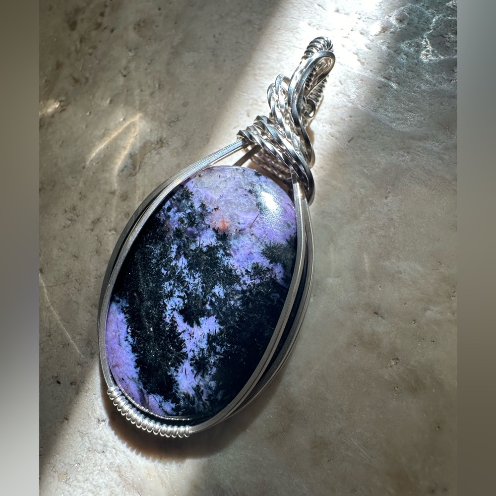 SALE- ๐ Sterling Silver Natural Charolite Stone Necklace Pendant - Picture 6 of 8